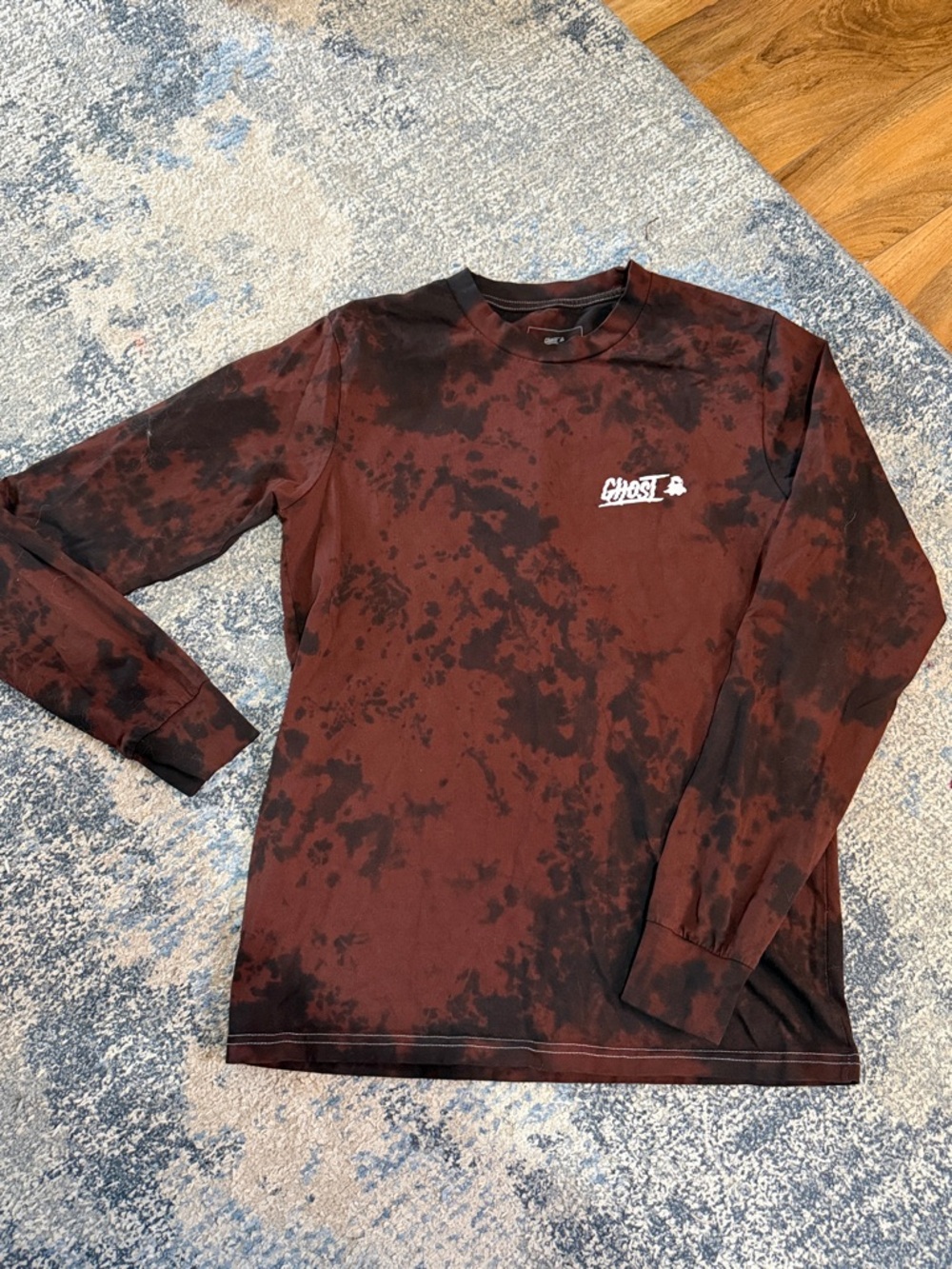 Ghost Logo Tie-Dye Long Sleeve Tee - Burgundy/Black